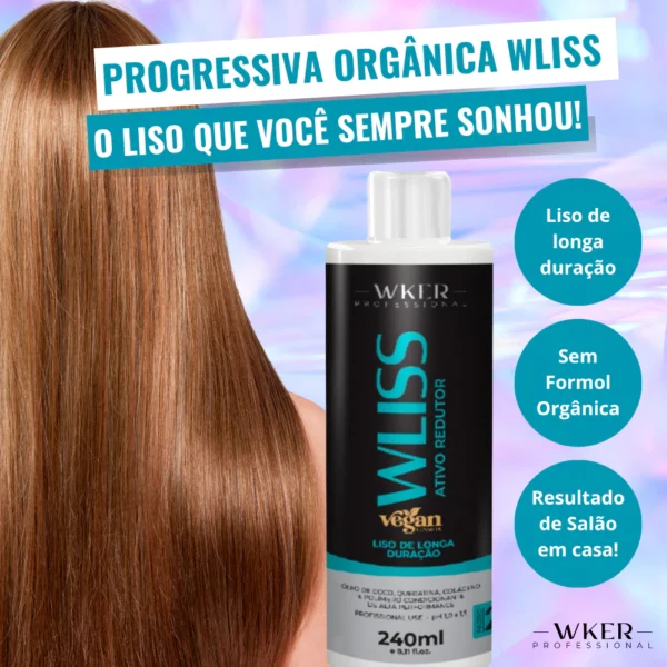 Progressiva no Chuveiro Vegana sem Formol WLISS WKER 240ml l Liso Perfeito + Super Brilho
